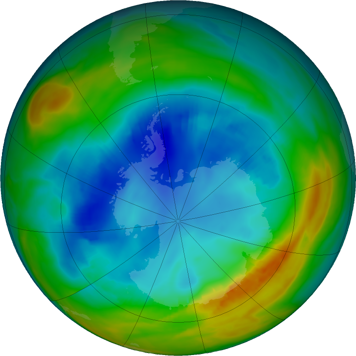 Antarctic ozone map for 12 August 2019